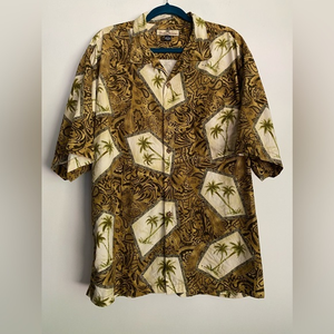 Tommy Bahama‎ Relax Men Silk Paisley  Palm Print Tree Hawaiian Camp Shirt Size L